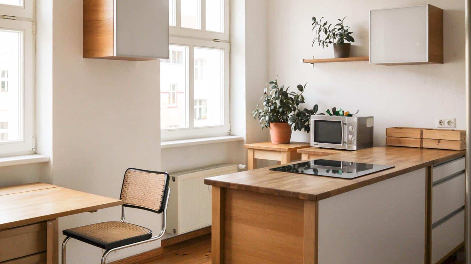 Choose light oak or beech wood to achieve an airy, minimal aesthetic.