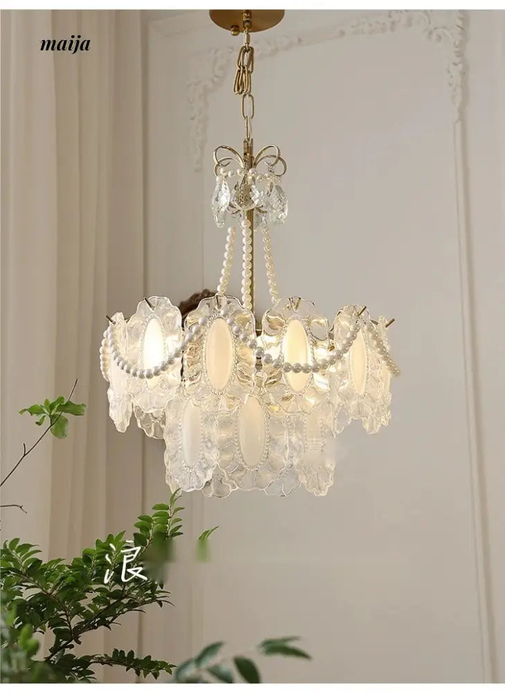 NANCY French Cream Chandelier Pleated Glass Shade from NANCY