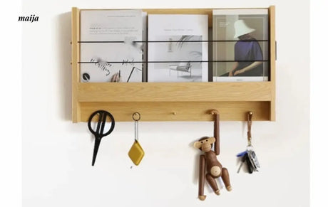 OGI NO RYOHIN Wall Magazine Shelf with Solid Wood Hooks from HOBBYTREE