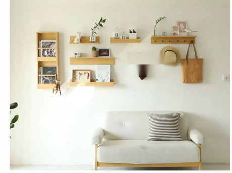OGI NO RYOHIN Wall-Hung Shelf with Solid Wood Hooks from HOBBYTREE