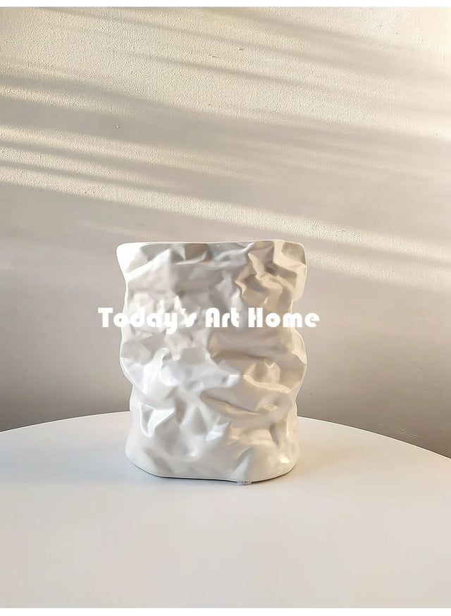 TODAYARTIST Sylvie Folded White Ceramic Flower Vase with Modern Charm from TODAYARTIST