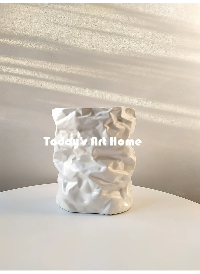 TODAYARTIST Sylvie Folded White Ceramic Flower Vase with Modern Charm from TODAYARTIST