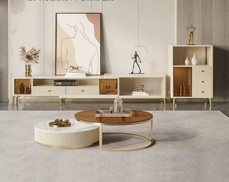 DIPU Celine Round Rock Plate Coffee Table Set from DIPU