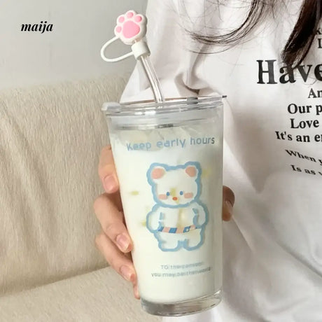 BANKE Bear Straw Glass Milk Coffee Cup from BANKE