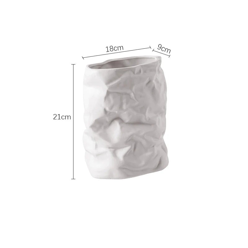 TODAYARTIST Sylvie Folded White Ceramic Flower Vase with Modern Charm from TODAYARTIST