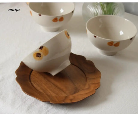KAWATANI Japanese Ceramic Persimmon Gray Rice Bowl from kawatani