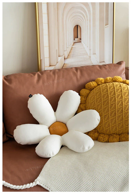 MISTYWOOD Yellow Daisy Pillow with Round Case from MISTYWOOD
