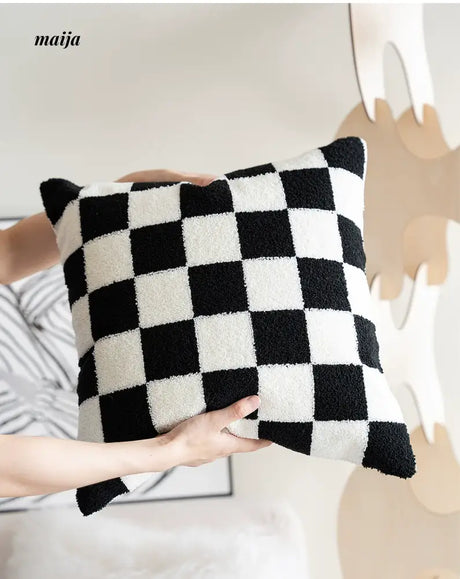 MISTYWOOD Black and White Grid Pattern Pillow from MISTYWOOD