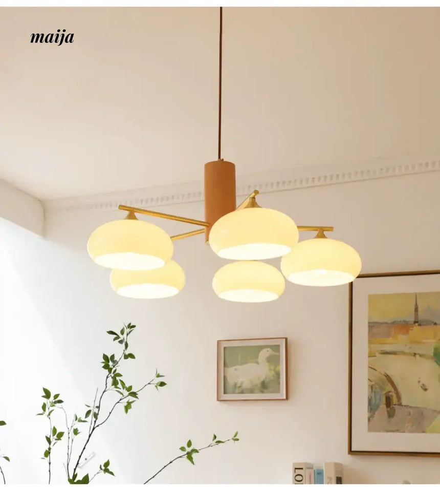 NANCY Japanese Retro Glass Chandelier Walnut Style from NANCY
