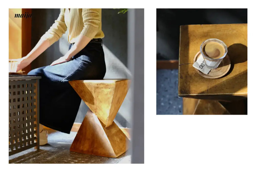 Irregular Hourglass Wood Stump Side Table from maija