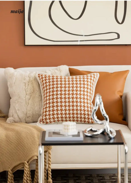 MISTYWOOD Modern Minimalist Leather Orange Pillow from MISTYWOOD