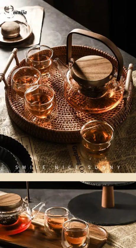 Flower Heat Resistant Glass Tea Set with Tray from KIMACHI