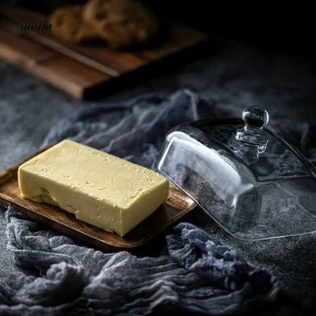 Wooden Dessert Tray with Glass Lid from Zodian