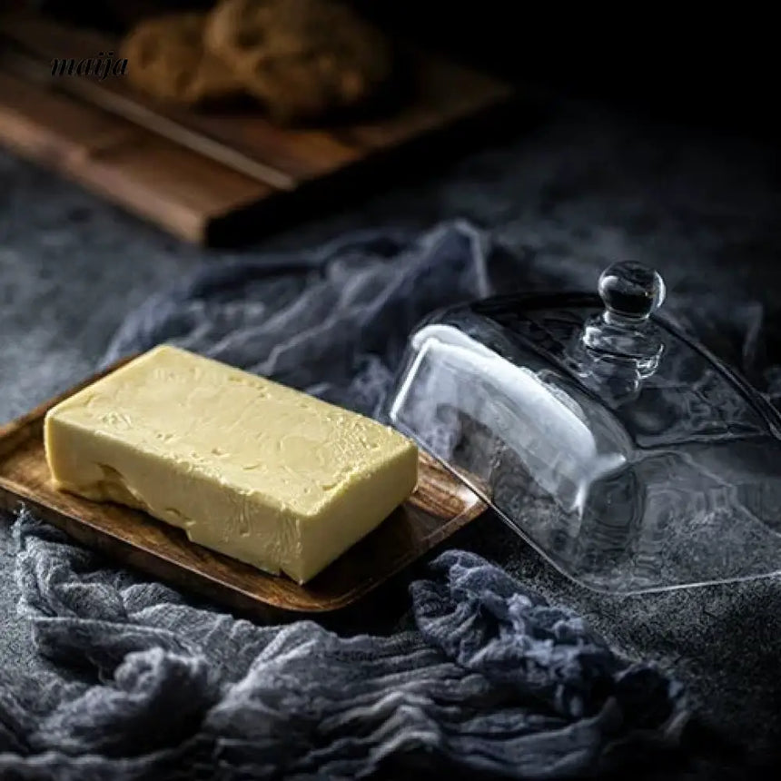 Wooden Dessert Tray with Glass Lid from Zodian