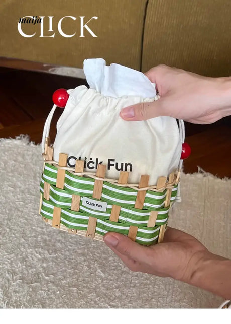 CLICK Colorful Woven Tissue Storage Basket with Drawstring from CLICK