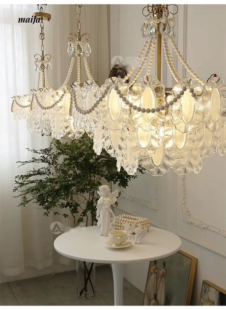 NANCY French Cream Chandelier Pleated Glass Shade from NANCY