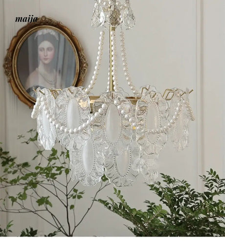 NANCY French Cream Chandelier Pleated Glass Shade from NANCY