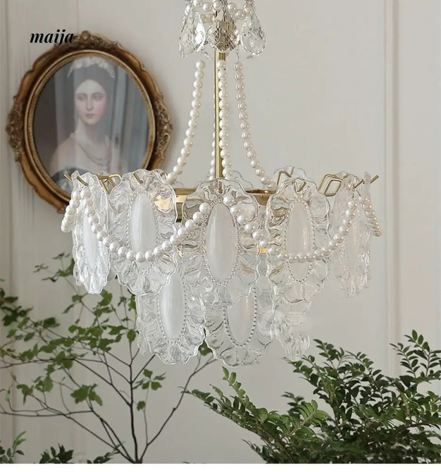 NANCY French Cream Chandelier Pleated Glass Shade from NANCY