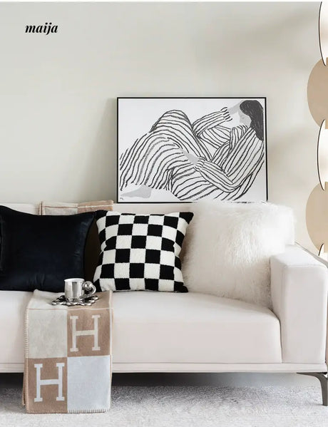 MISTYWOOD Black and White Grid Pattern Pillow from MISTYWOOD