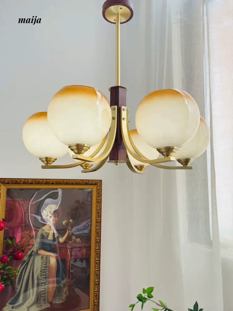 NANCY French Copper Walnut Chandelier Art Design from NANCY