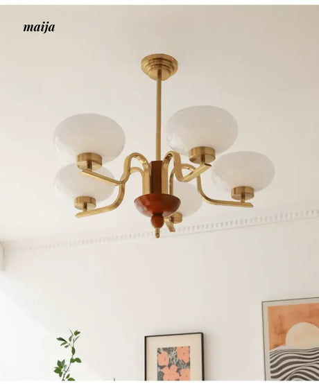 NANCY Teak Chandelier Modern Retro Glass Design from NANCY