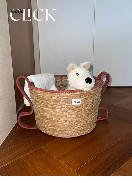 CLICK Handwoven Straw Storage Bucket Toy Basket from HOBBYTREE