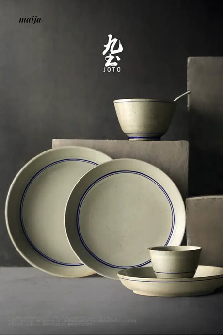 JOTO Japanese Blue and White Ceramic Soup Bowl Set from JOTO