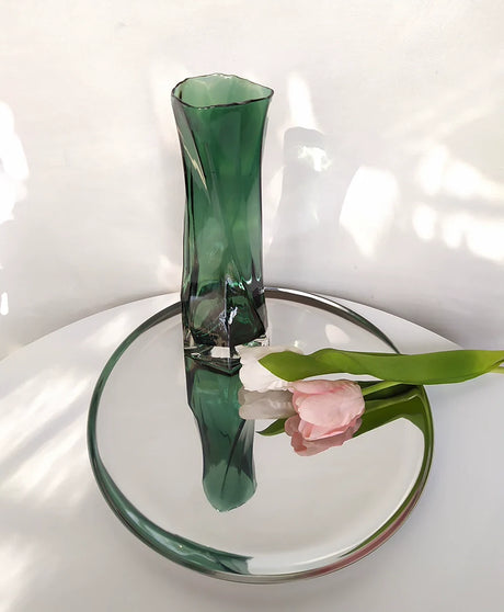 TODAYARTIST Thalia Geometric Green Glass Vase for Nordic Spaces from TODAYARTIST