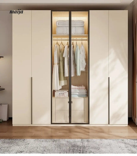 MEIHOUSE Cream Bedroom Wardrobe Flat Door Storage Cabinet from MEIHOUSE