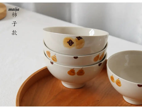 KAWATANI Japanese Ceramic Persimmon Gray Rice Bowl from kawatani