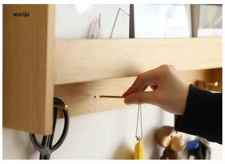 OGI NO RYOHIN Wall Magazine Shelf with Solid Wood Hooks from HOBBYTREE