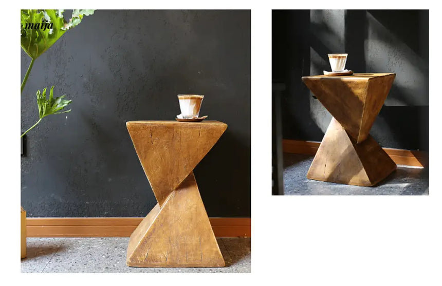 Irregular Hourglass Wood Stump Side Table from maija