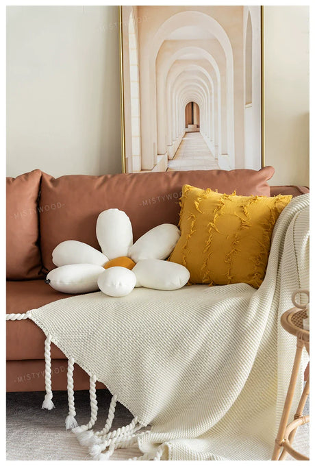 MISTYWOOD Yellow Daisy Pillow with Round Case from MISTYWOOD