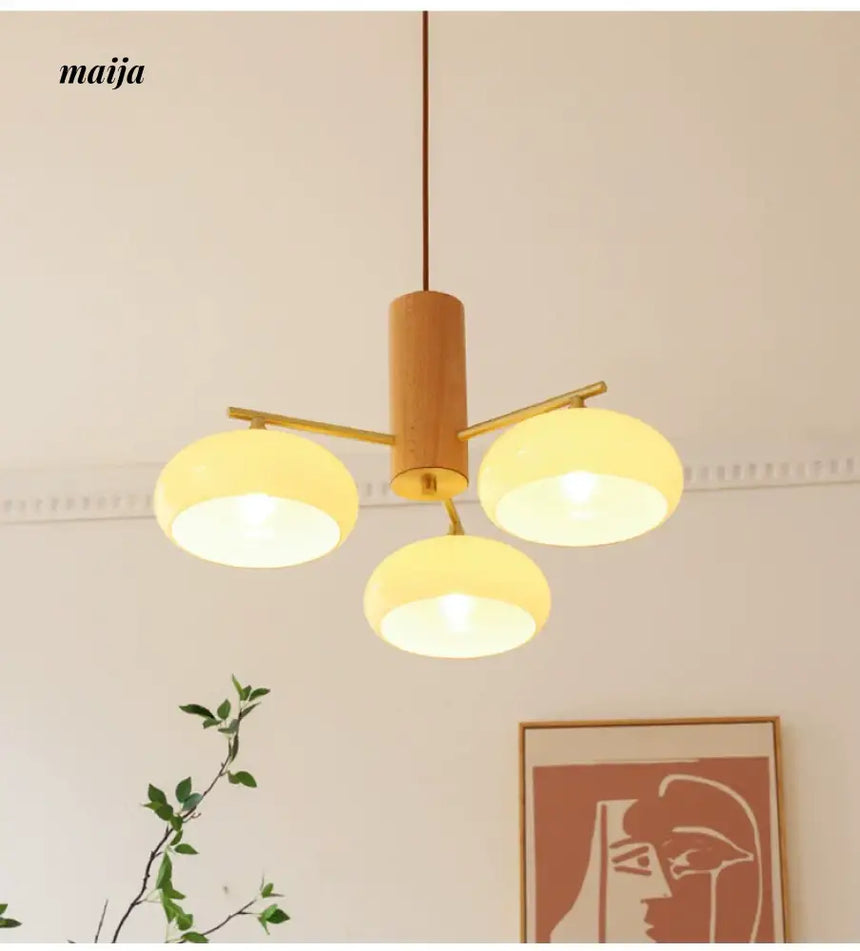 NANCY Japanese Retro Glass Chandelier Walnut Style from NANCY