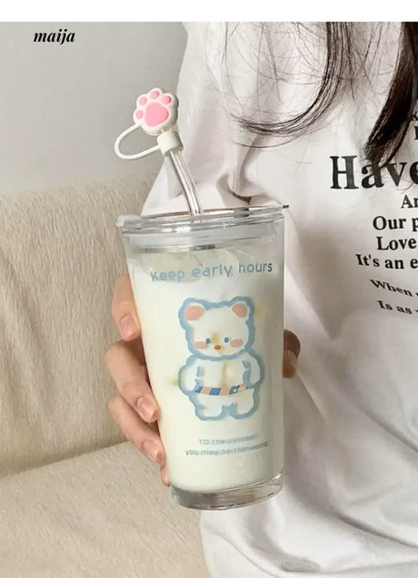 BANKE Bear Straw Glass Milk Coffee Cup from BANKE