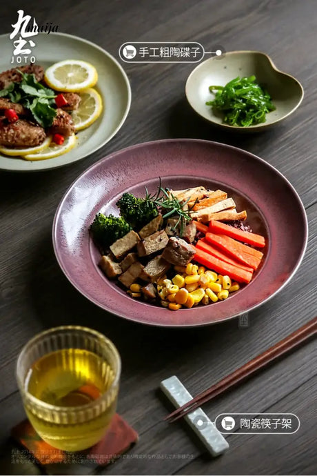 JOTO Japanese Round Plate Creative Retro Tableware from JOTO