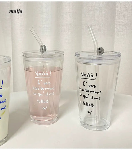 BANKE Alphabet Printed Glass Milk Tea Straw Cup from BANKE