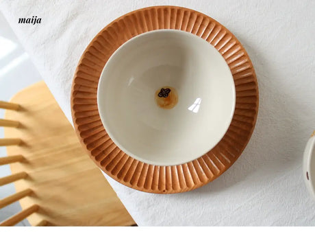 KAWATANI Japanese Ceramic Persimmon Gray Rice Bowl from kawatani