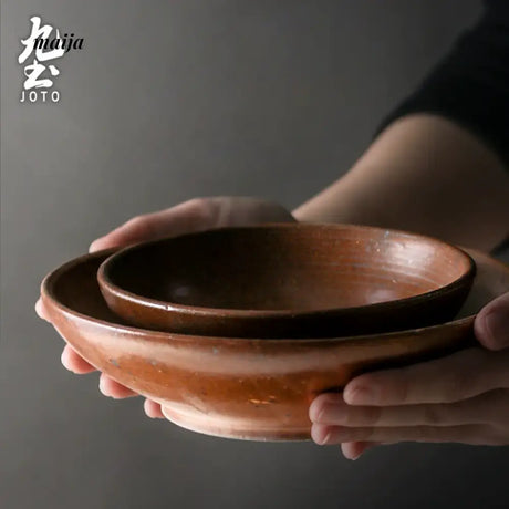 JOTO Eight Year Rough Ceramic Fruit Plate Handmade Retro Dish from MOSE