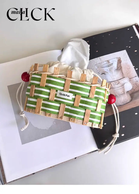 CLICK Colorful Woven Tissue Storage Basket with Drawstring from CLICK