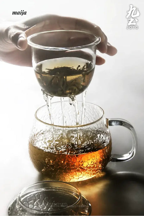 JOTO Hammered Glass Tea Cup with Lid for Thick Tea from MOSE