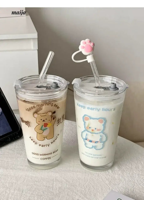 BANKE Bear Straw Glass Milk Coffee Cup from BANKE