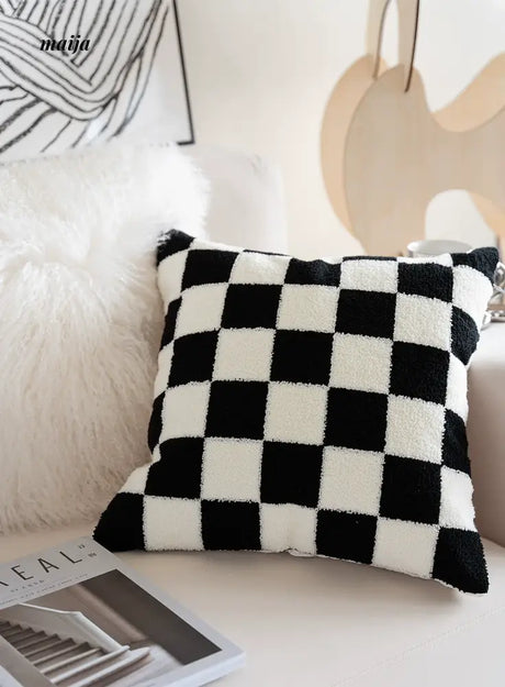 MISTYWOOD Black and White Grid Pattern Pillow from MISTYWOOD