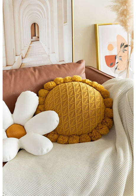 MISTYWOOD Yellow Daisy Pillow with Round Case from MISTYWOOD