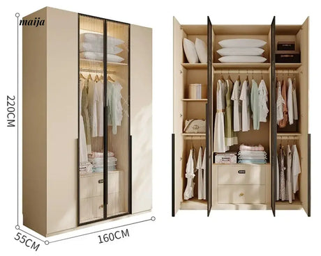 MEIHOUSE Cream Bedroom Wardrobe Flat Door Storage Cabinet from MEIHOUSE