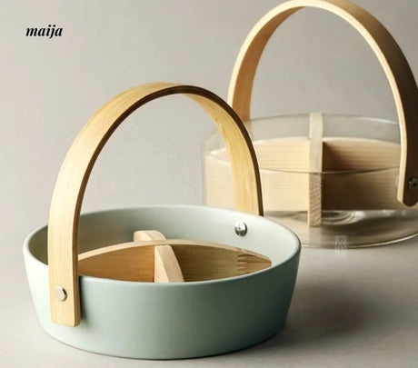 JOTO Ceramic Fruit Platter with Bamboo Lifted Handle from JOTO