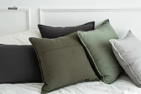 MISTYWOOD White Cotton Pillowcase with Green Accents from MISTYWOOD