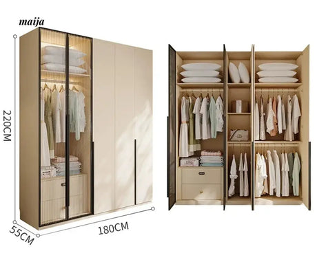 MEIHOUSE Cream Bedroom Wardrobe Flat Door Storage Cabinet from MEIHOUSE