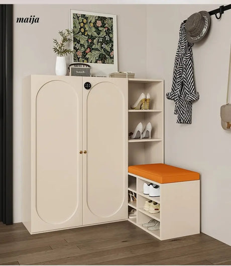 MEIHOUSE Cream Shoe Cabinet with Password Lock Entryway Storage Bench from MEIHOUSE