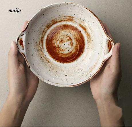 JOTO Six Color Rough Pottery Soup Bowl Handmade Retro Glazed from JOTO